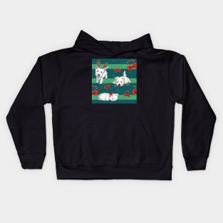 Christmas Westies green pattern Kids Hoodie